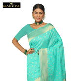 Kavvya Sea Green Soft & Lightweight Creamy Silk Weaving Saree In Golden Zari - KAVVYA